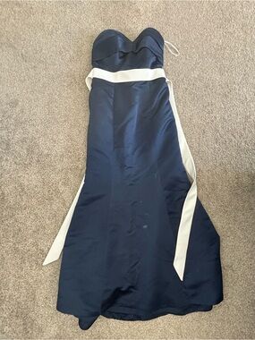 Saison Blanche Navy Dress with Ivory Waist Ribbon
